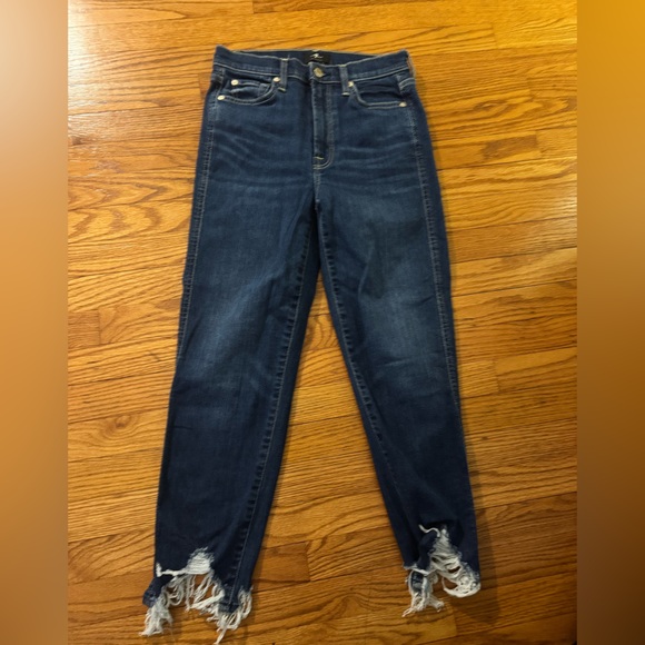 Seven for all Mankind High Waisted Cropped Straight Jeans with Chewed Hem - Picture 4 of 11